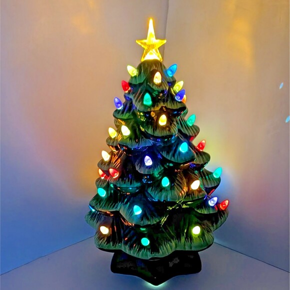 Mr. Christmas 14 inch Multicolor Light Up Green Nostalgic Ceramic Christmas Tree - Picture 4 of 12